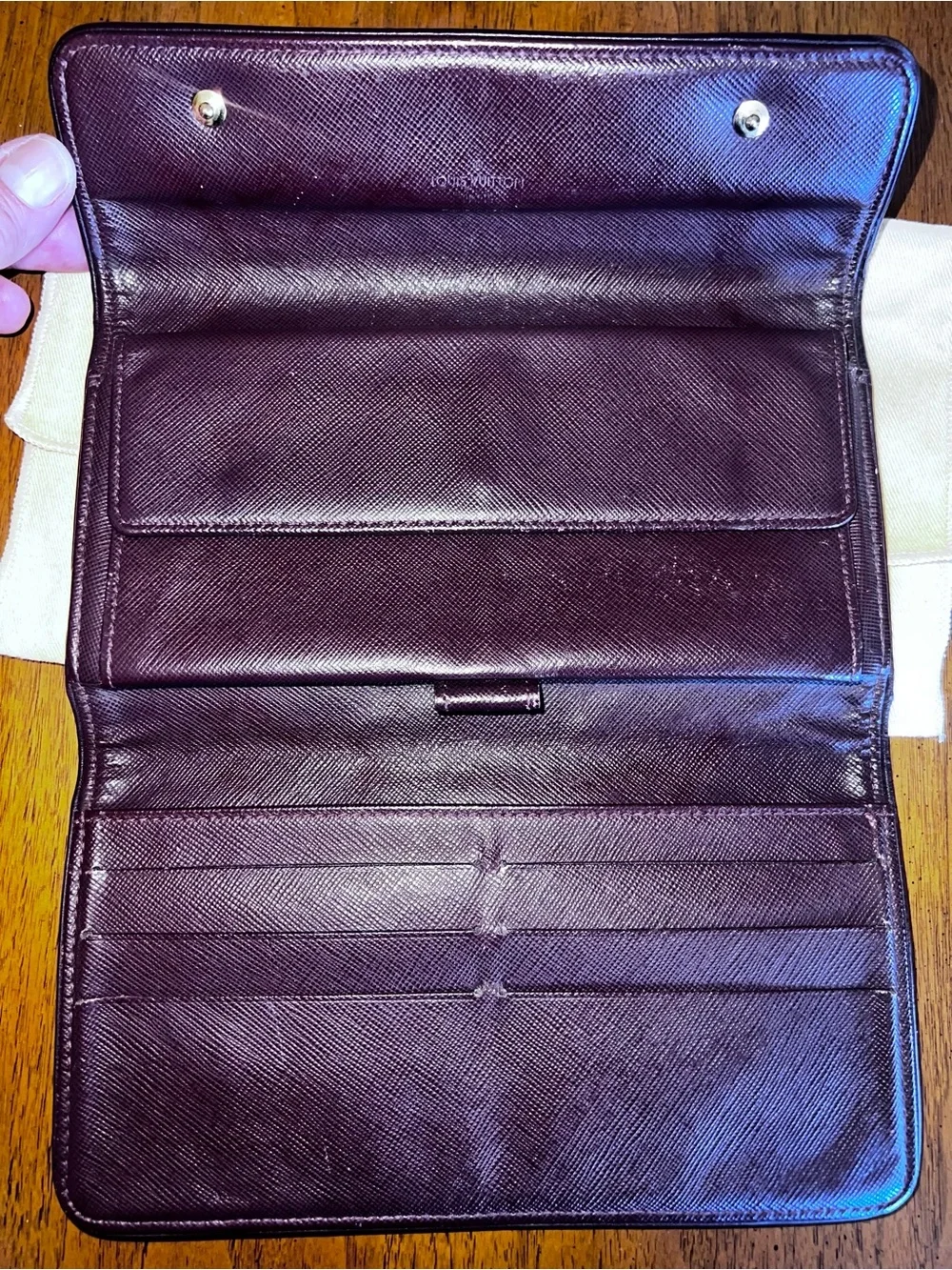 Louis Vuitton Mini Lin Monogram Canvas Snap Clutch Wallet - Cherry and Cream